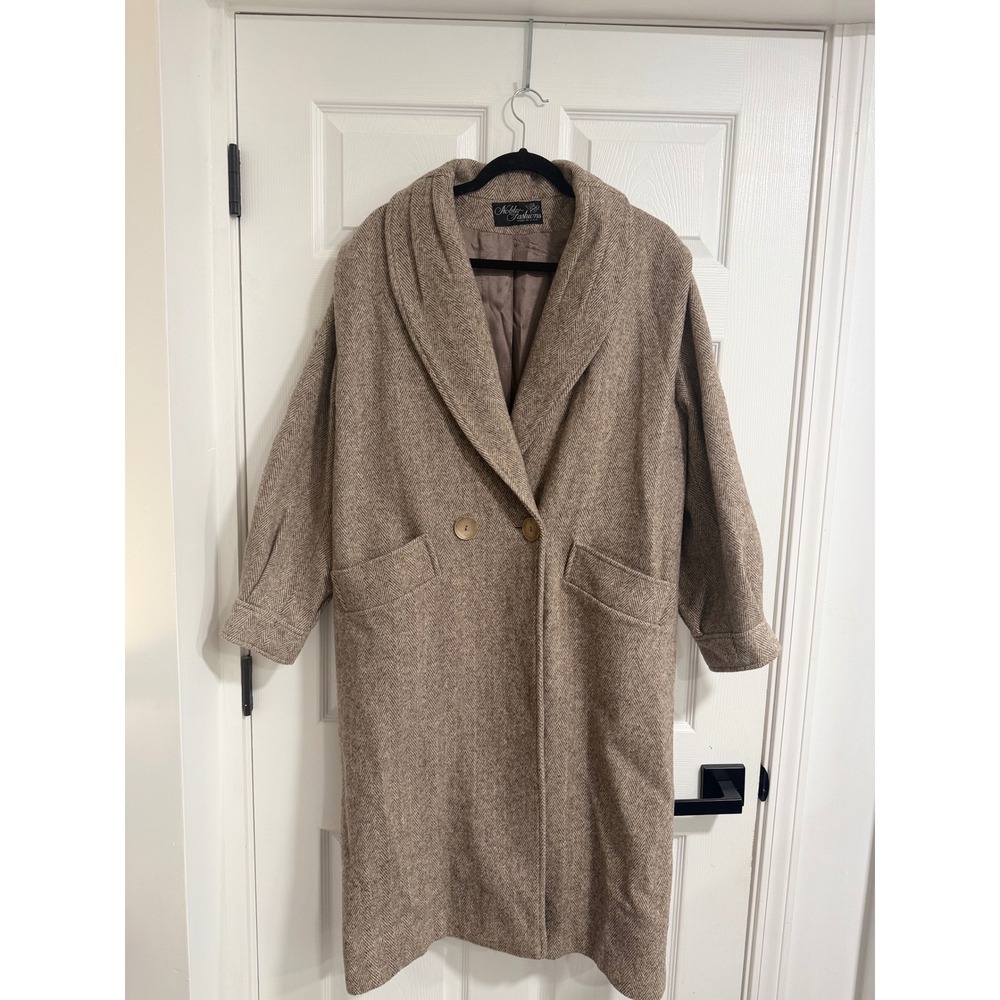 Nobler Fashions Women's‎ Wool Blend Herringbone Shawl Collar Overcoat Tan
